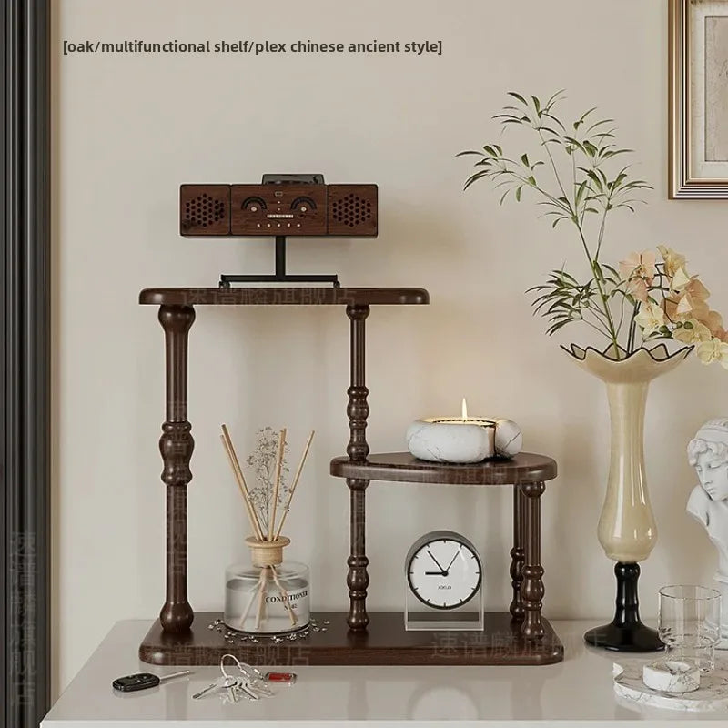 étagère multifonctionnelle bois marron ancien chinois horloge bougie diffuseur huiles essentielles objet boîte boutons