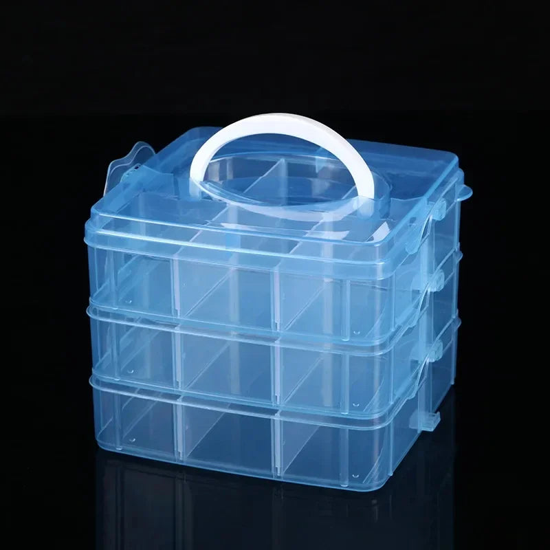boîte rangement plastique transparente multi compartiments poignée bijoux jouets accessoires maison