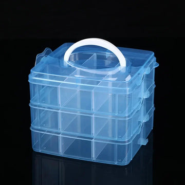 boîte rangement plastique transparente multi compartiments poignée bijoux jouets accessoires maison