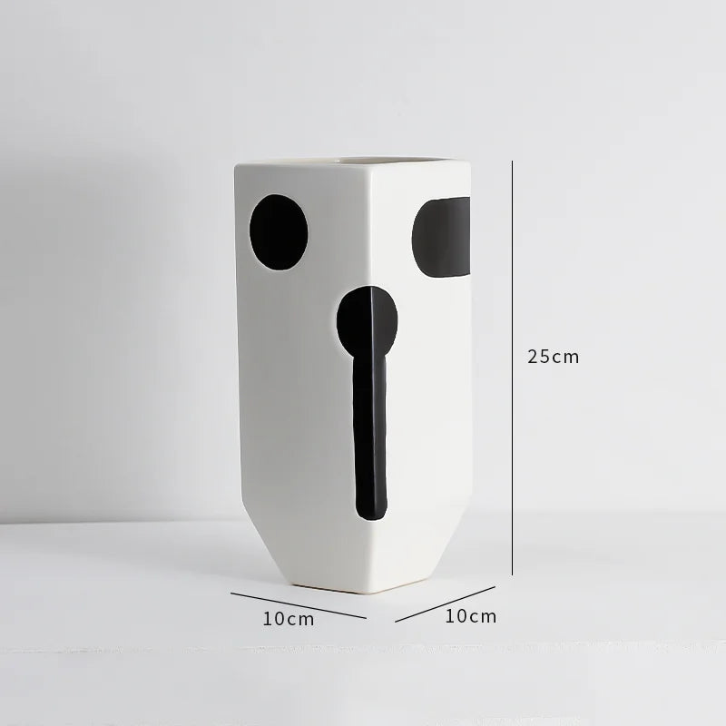 vase céramique rayures noires blanches moderne décoration intérieure arrangement fleurs artificielles minimaliste