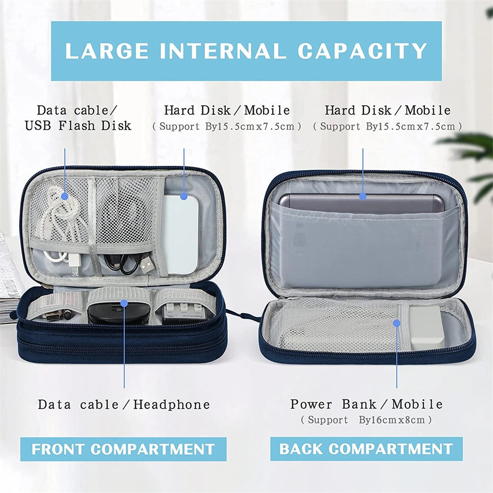 Sac rangement électronique bleu marine pratique câbles disque dur batterie externe clé usb écouteurs