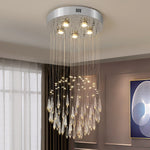lustre cristal suspendu moderne argenté gouttes transparentes salon salle manger luxe