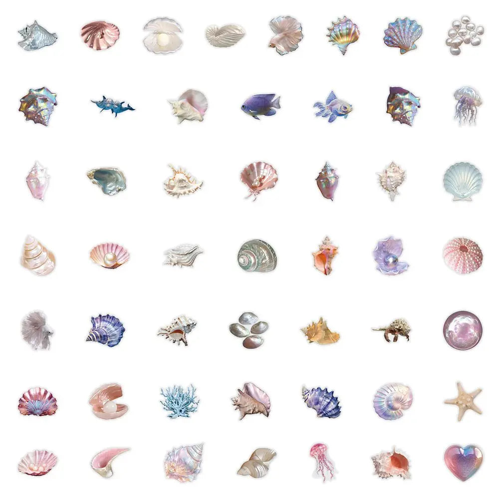 coquillages adhésifs iridescents rose violet blanc naturels décoration murale enfants stickers 50pcs