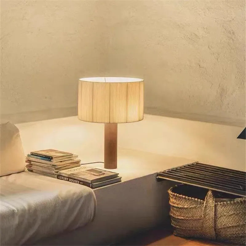 lampe table bois moderne blanc rayures finies éclairage salon chambre led interrupteur bouton