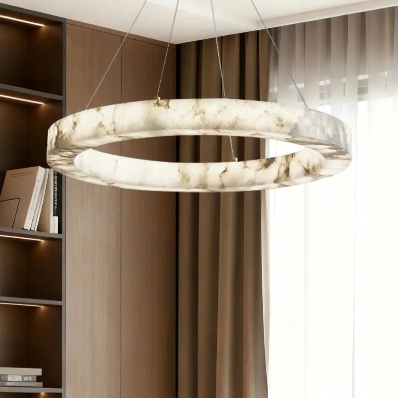 suspension lumineuse résine marbre moderne blanc chaînes salon chambre restaurant étude