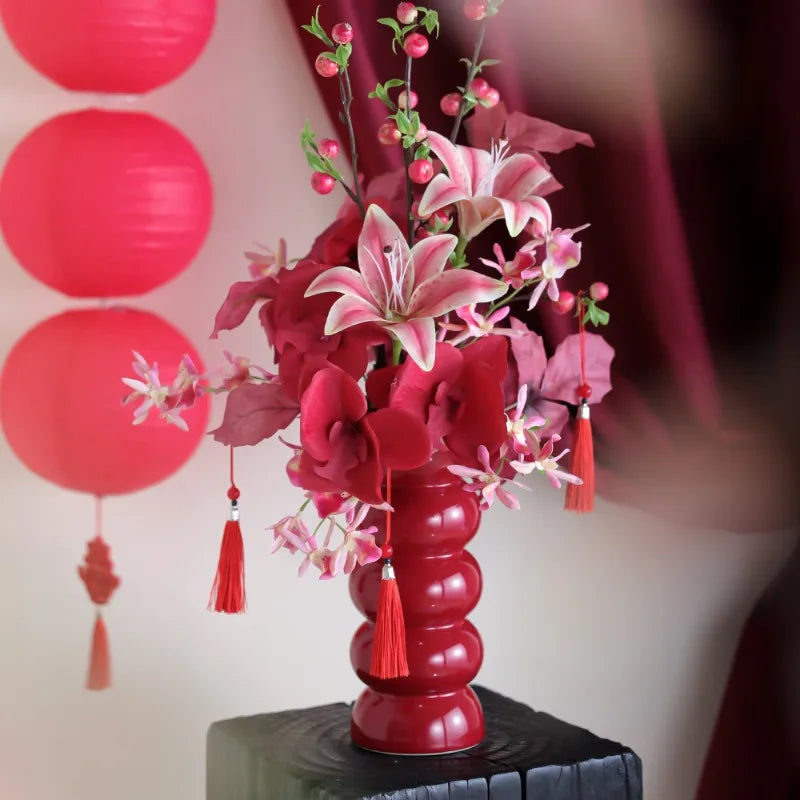 vase céramique noir moderne rond concave décoration intérieure hydroponique arrangement fleurs