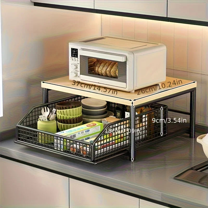 meuble rangement blanc bois paniers métalliques tiroir calculatrice stylos moderne fonctionnel