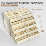 boîte bijoux velours beige clair poignées moderne rangement colliers bagues montres boucles d'oreilles
