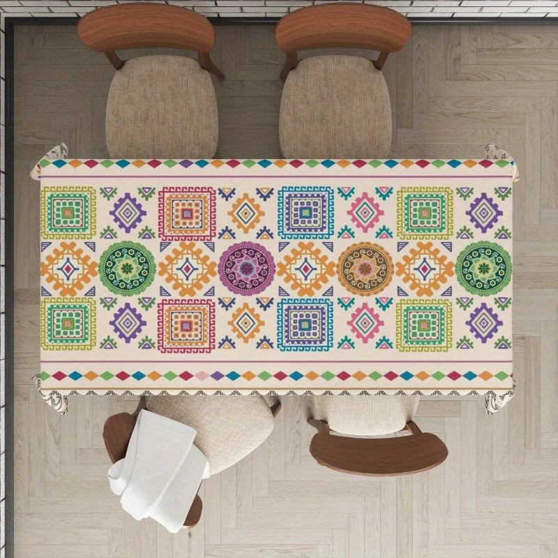 nappe table géométrique moderne multicolore bordure décorative décoration fête maison
