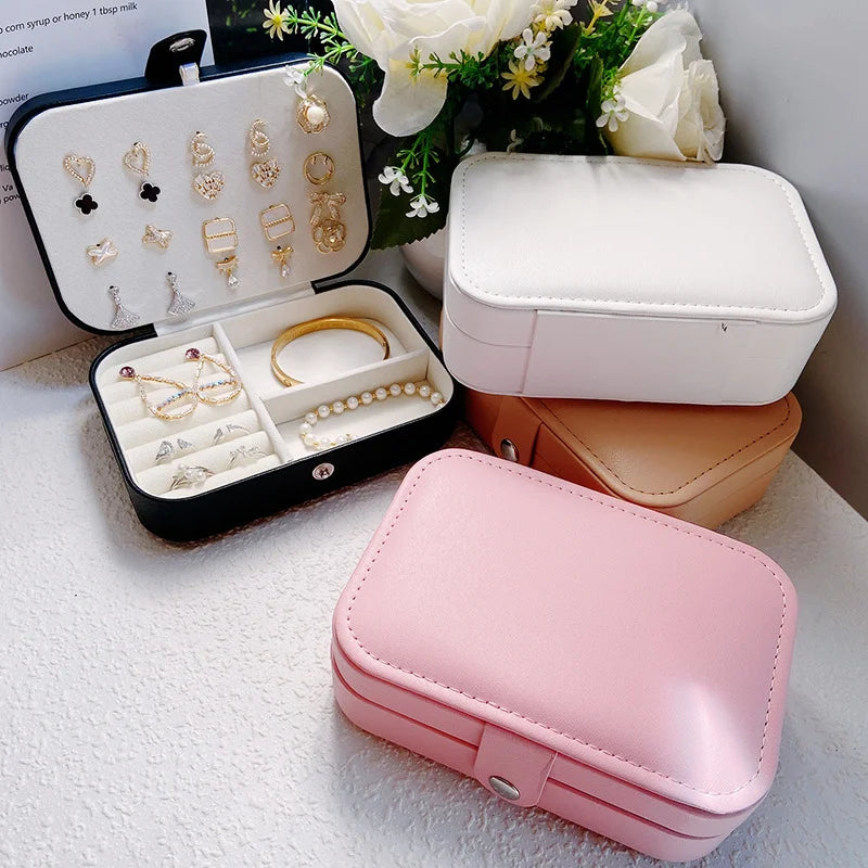 boîte bijoux simili cuir moderne fermeture glissière 16cm 11cm 5cm beige bleu rose