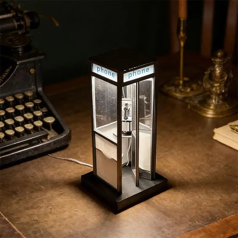 lampe table rétro cabine téléphonique led noir blanche vintage transparente téléphone