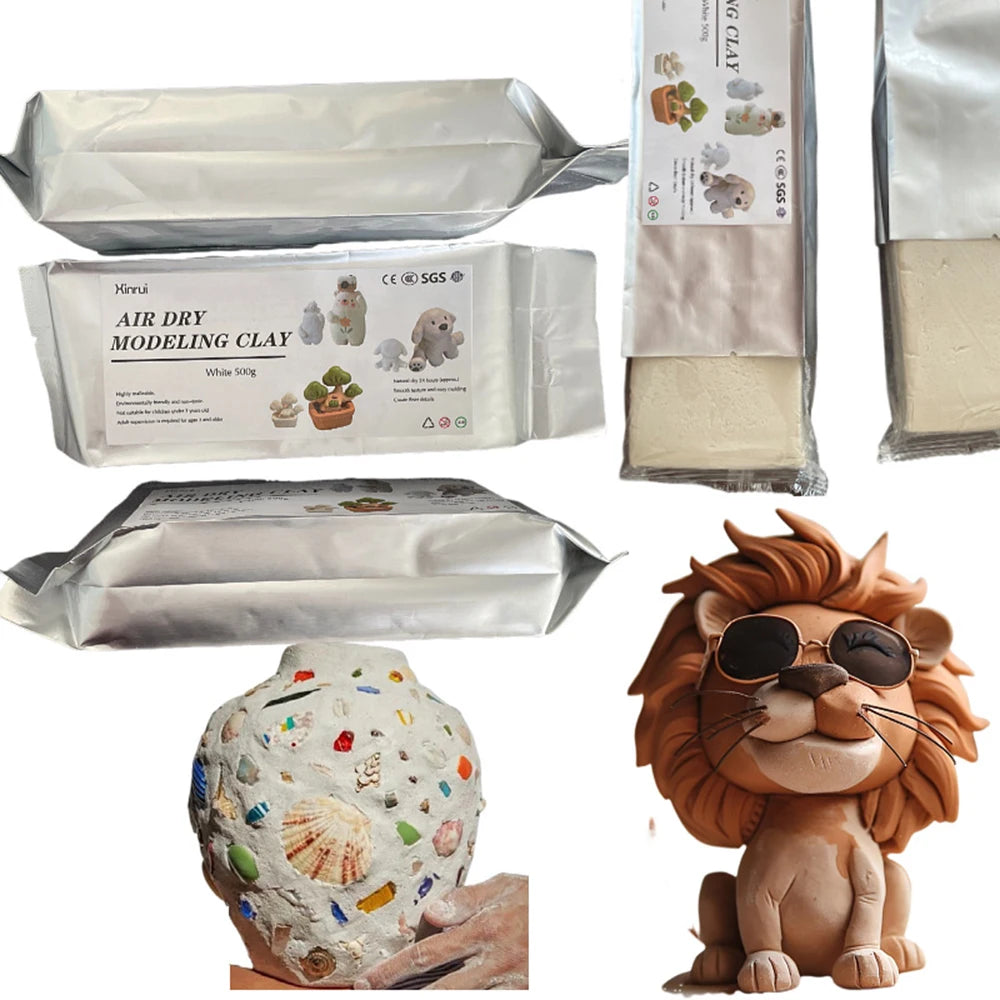 pâte modeler sèche auto durcissante blanche texture grumeleuse créative artisanale figurines pinceau plateaux cœur