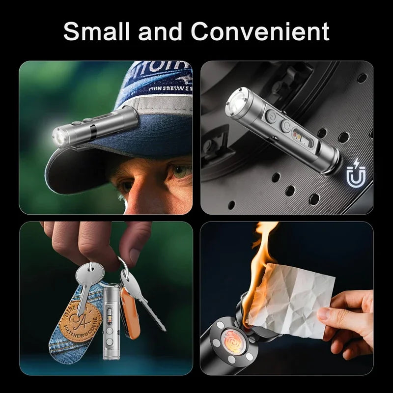 lampe torche multifonctionnelle rechargeable aimantée lumière cob led noir fonction uv dépannage avertissement