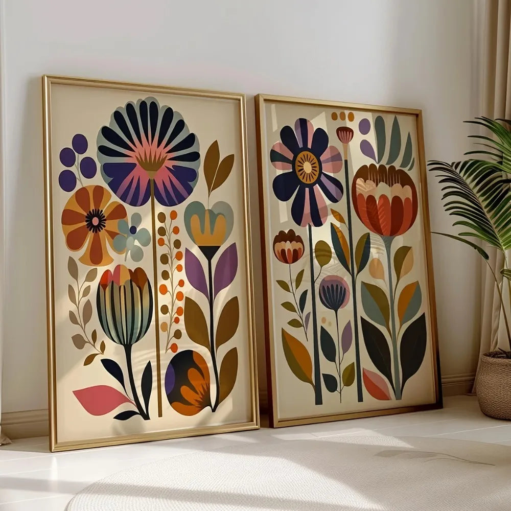 tableau abstrait floral multicolore moderne sans cadre toile rectangle vertical