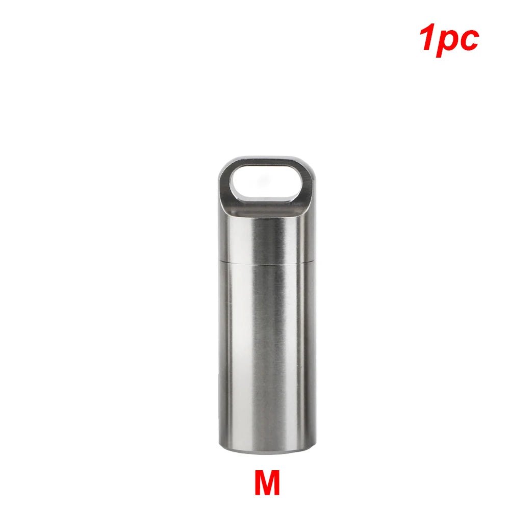boîte rangement pilules acier inoxydable argenté moderne anneaux bouchons porte clés