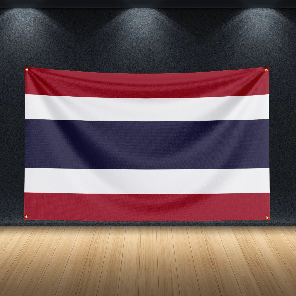 décoration murale drapeau thaïlande rouge blanc bleu polyester moderne dorés 90x150cm