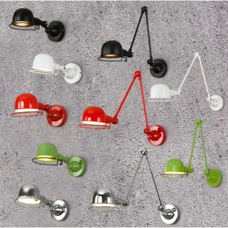 lampe murale articulée industrielle moderne vert gris blanc rouge noir opacité LED Edison