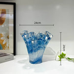 vase moderne bleu rayures horizontales artisanal transparent table décoration maison plateau fruits