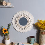 miroir mural rond macramé boho décoration intérieure blanc artisanal salon chambre