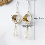 support mural macramé blanc tissé main boho artisanal crochet métal fleurs séchées