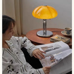 lampe table moderne champignon cristal orange socle métallique interrupteur bouton led opacité chambre coucher