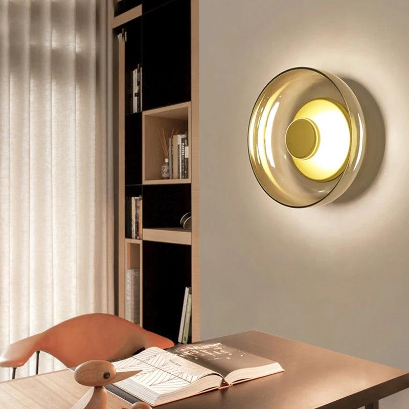 Lampes murales modernes doré noir gris concentrique verre transparent éclairage central minimaliste