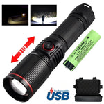 lampe torche led rechargeable 30w intense 500m rayures noire camping