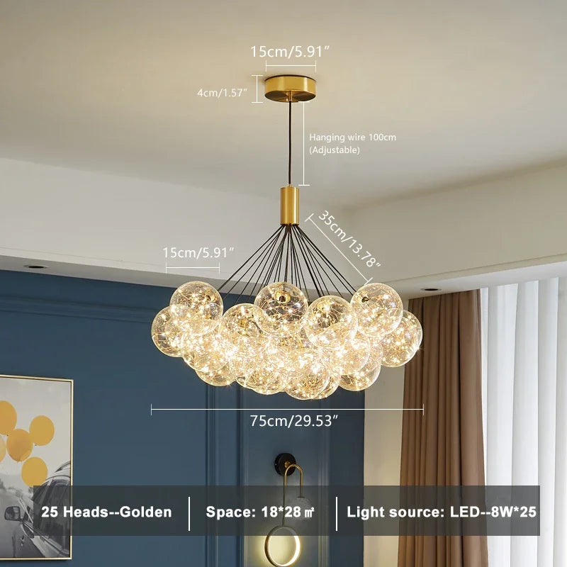 Suspension lumineuse moderne boules verre transparentes intérieur doré élégante plafonnier LED chambre restaurant