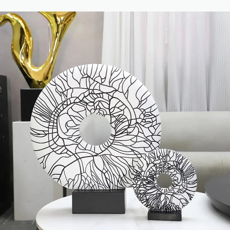 décoration moderne disques blancs lignes noires abstraites base carrée noir