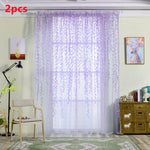 rideaux voilage feuilles stylisées vert jaune bleu violet décoratifs translucides fenêtre chambre salon