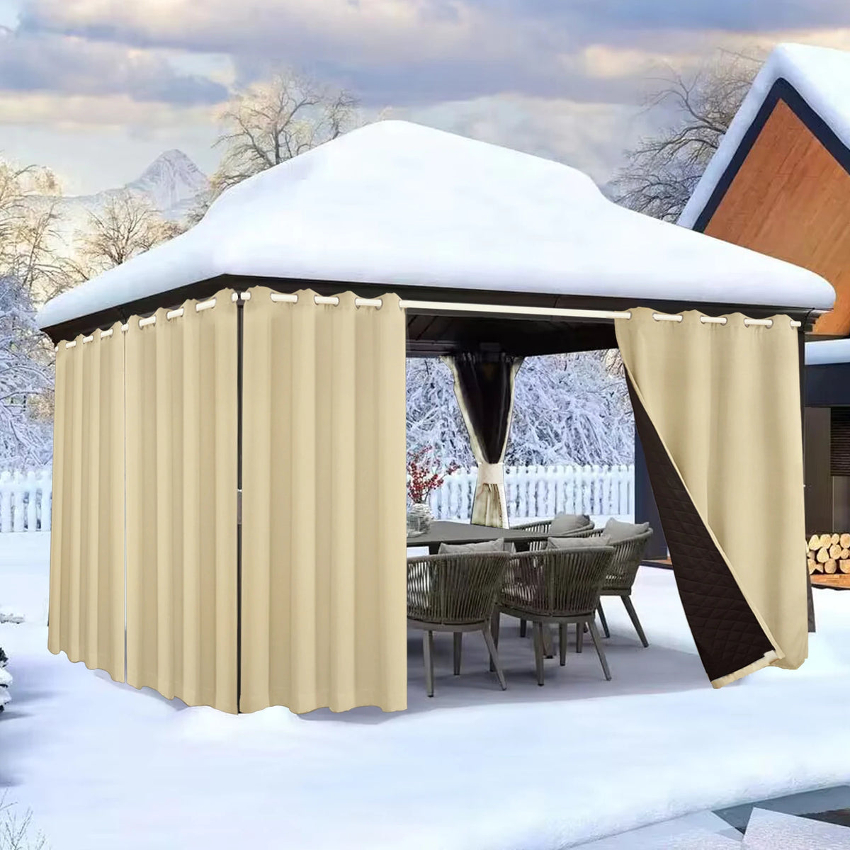 rideau pergola blackout polyester quilté moderne extérieur beige noir