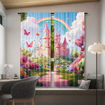 rideau multicolore motif féerique château arc ciel papillons nuages fleurs fantaisie enfantin polyester 100