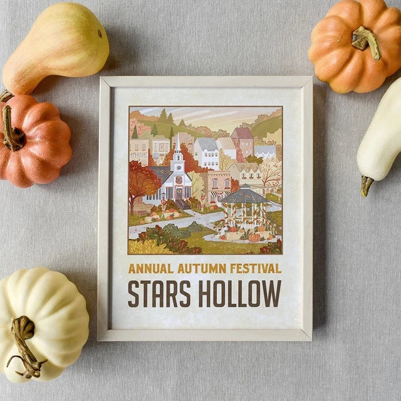 affiche murale vintage illustration ville automne festival stars hollow chambre salon decoration print vintage