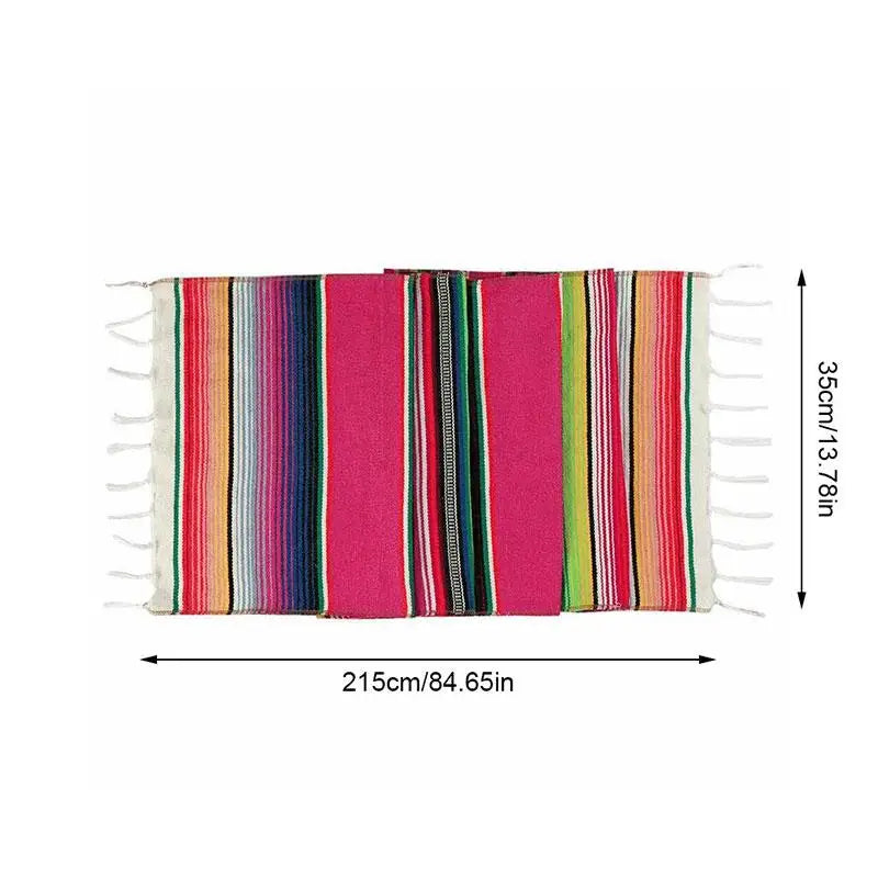 nappe rayée arc ciel mexicain festive coton réutilisable franges couleur vive table