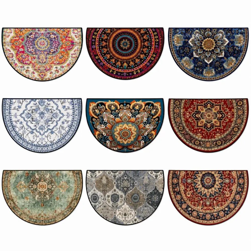 tapis demi rond motif floral imperméable polyester bohème oriental extérieur intérieur absorbant