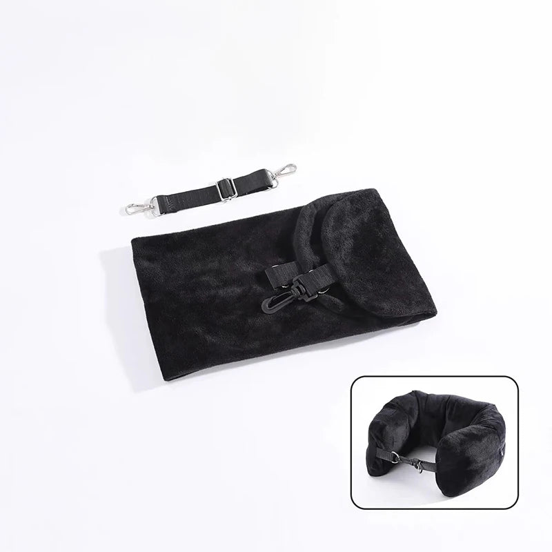 coussin voyage forme velours noir bleu gris confortable portable sac rangement
