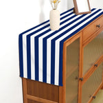 table cuisine nappe courte lin bleu marine rayée marin décontracté festive farmhouse