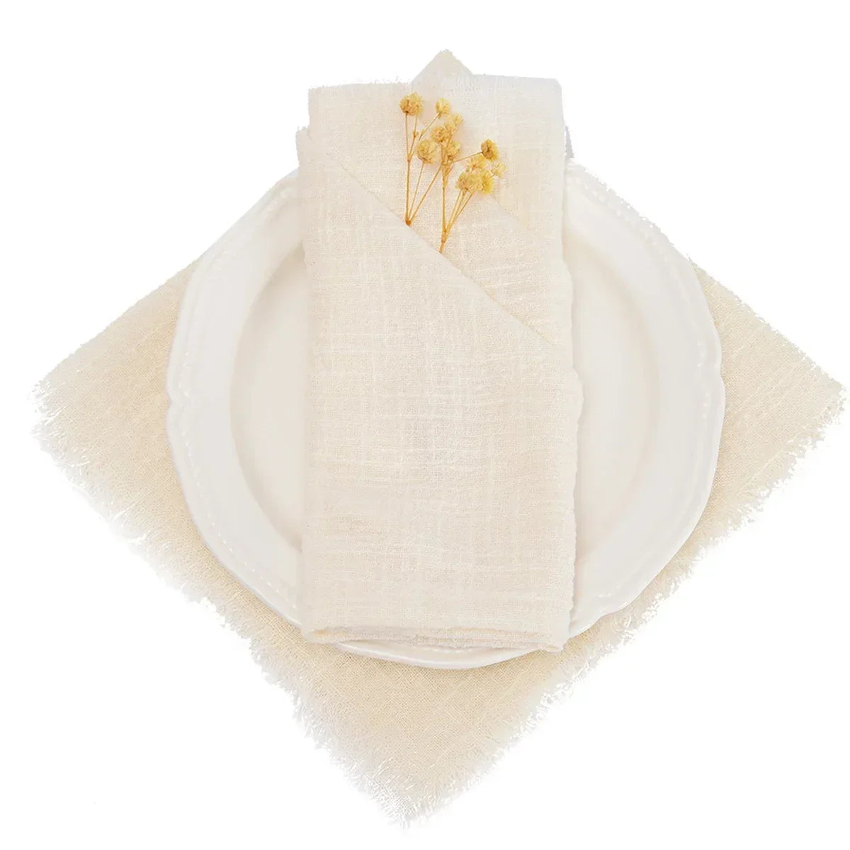 lot serviettes table coton rose franges ruban décorations mariage fête table rustique moderne