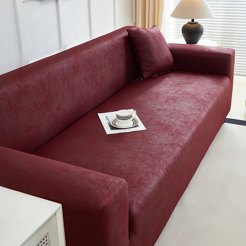 Housse canapé marron texture cuir moderne adhésif lavage machine tout compris