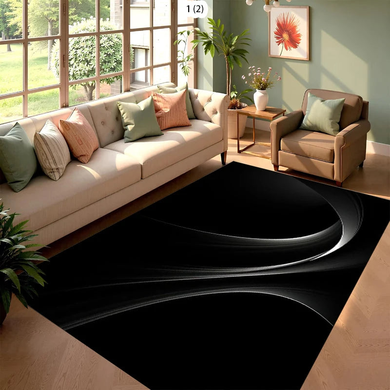 tapis moderne noir rayures ondulées antidérapant chambre extérieur polypropylène polyester
