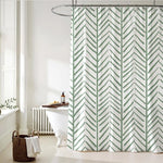 rideau douche moderne motif rayures vertes opacité tissu polyester blanc dimensions variées anneau métallique