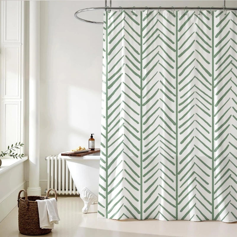 rideau douche moderne motif rayures vertes opacité tissu polyester blanc dimensions variées anneau métallique