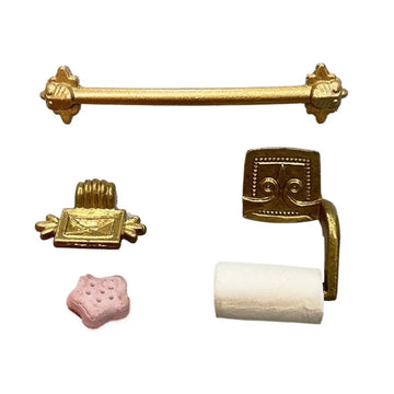 miniatures décoration dorées salle bain cheminée résine ornements vintage set porte serviettes papier toilette