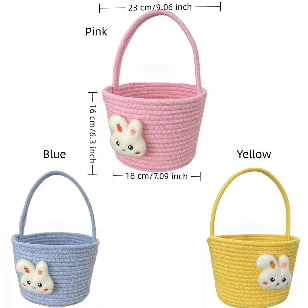 panier tressé réutilisable rose jaune bleu motif lapin festif décoration maison contenants cadeaux pâques