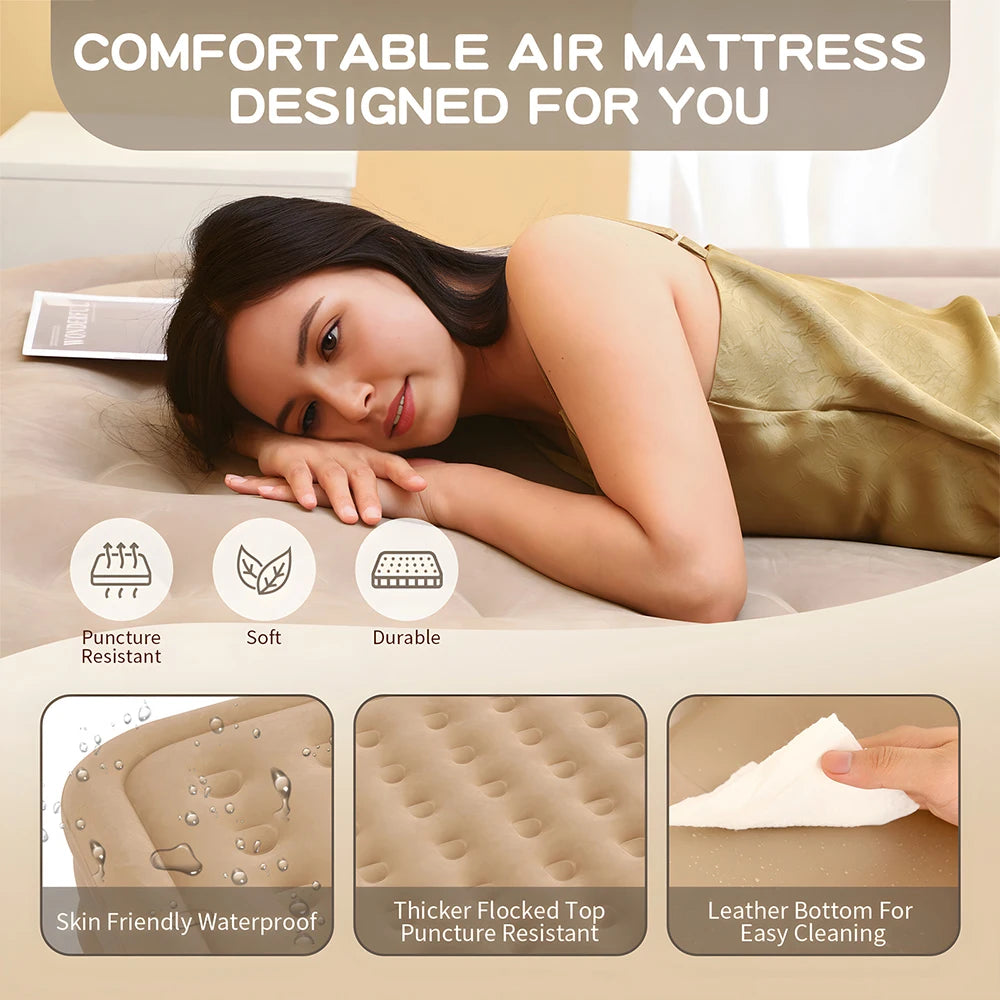 matelas gonflable beige moderne bosses pompe électrique double camping intérieur