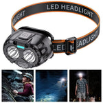 lampe frontale led rechargeable capteur mouvement sensoriel ceinture ajustable mode haut moyen bas đèn