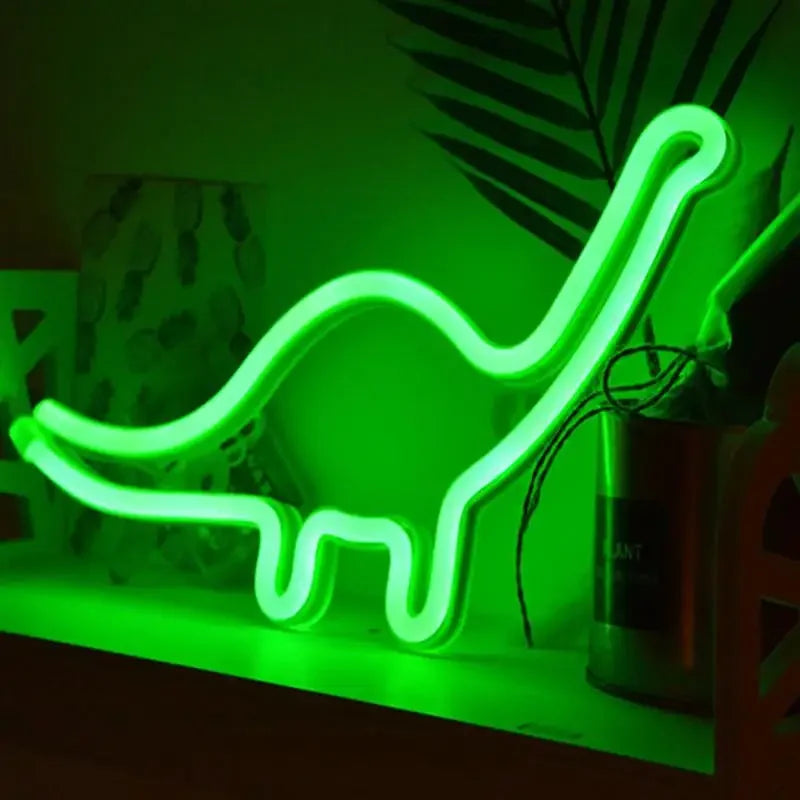 lampe néon dinosaure vert moderne décoration vacances chambre adulte enfants led festive