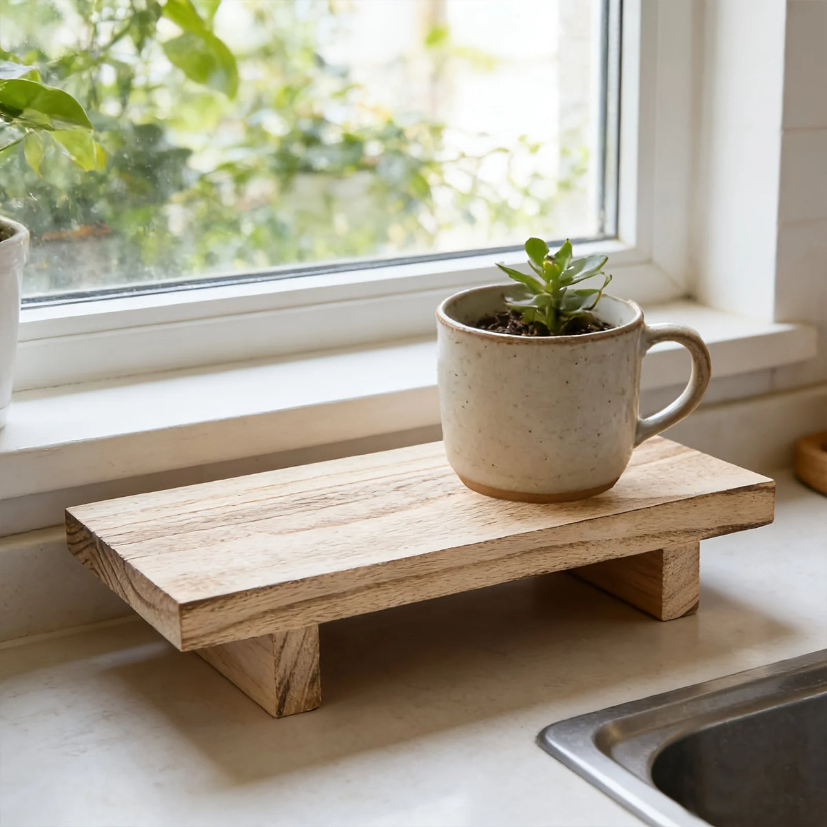 plateau bois marron foncé grain naturel minimaliste rustique sans fixation 23cm 9inches 4cm