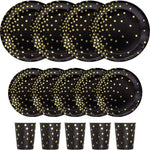 assiettes pois dorés noires gobelets serviettes tablecloth fête anniversaire mariage nouveauannée