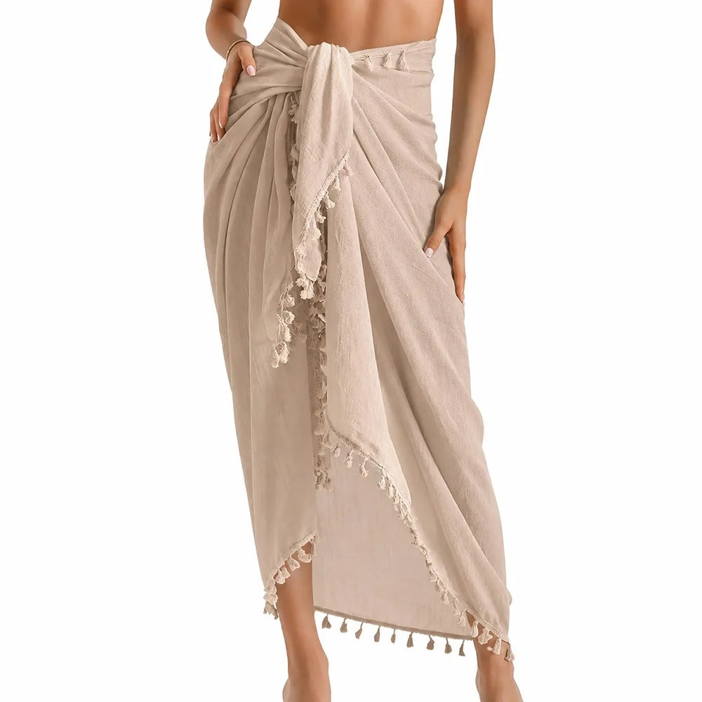 sarong élégant boho uni vert rose blanc noir tissu polyester rapide séchage tassel inclusion